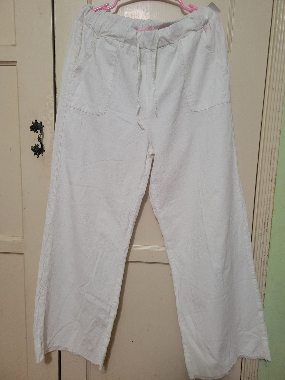 MISSLOOK Wide-Leg White Drawstring Linen Pants